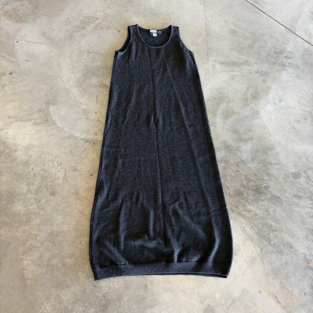 DKNY Donna Karan New York Gray 100% Pure Wool Sleeveless Maxi Knit Dress Medium